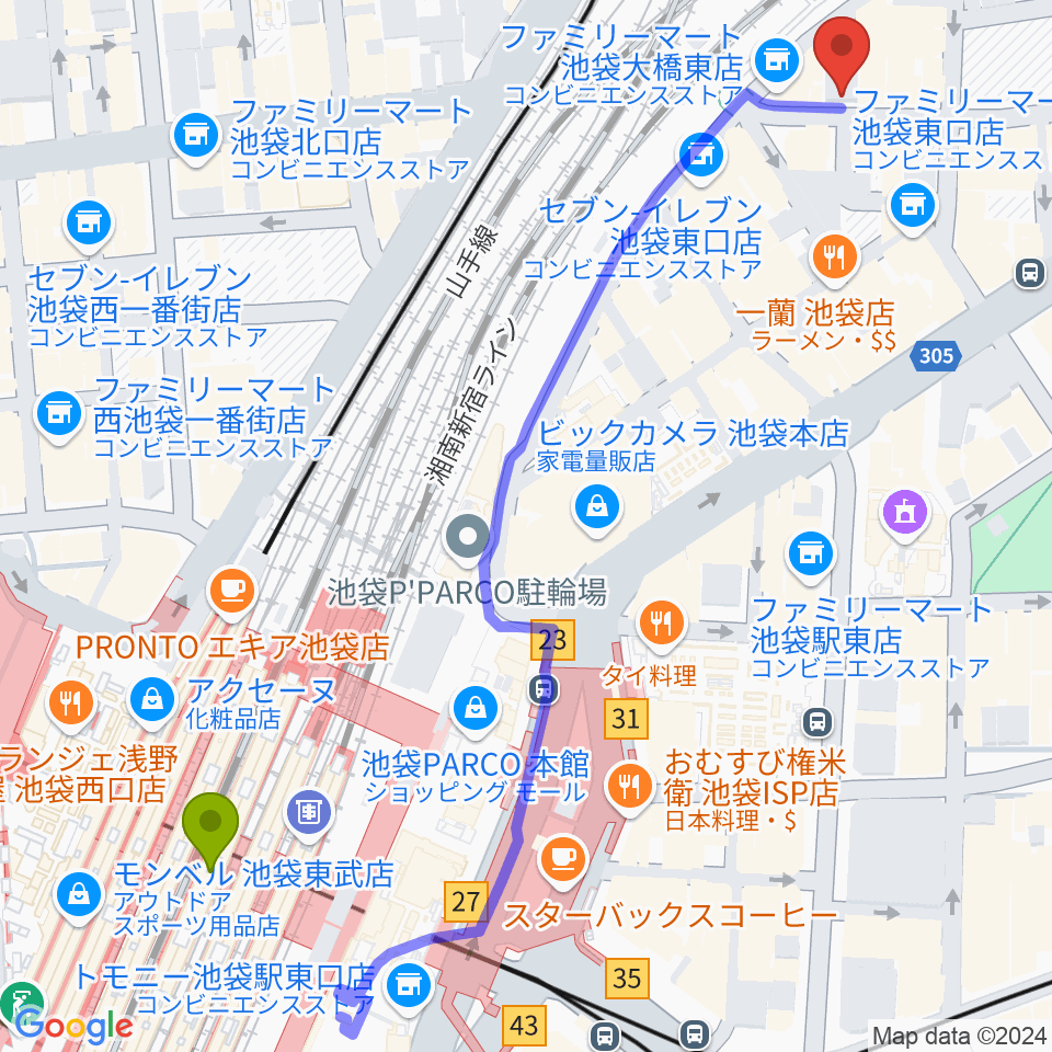 池袋ミスマッチの最寄駅池袋駅からの徒歩ルート 約8分 Mdata