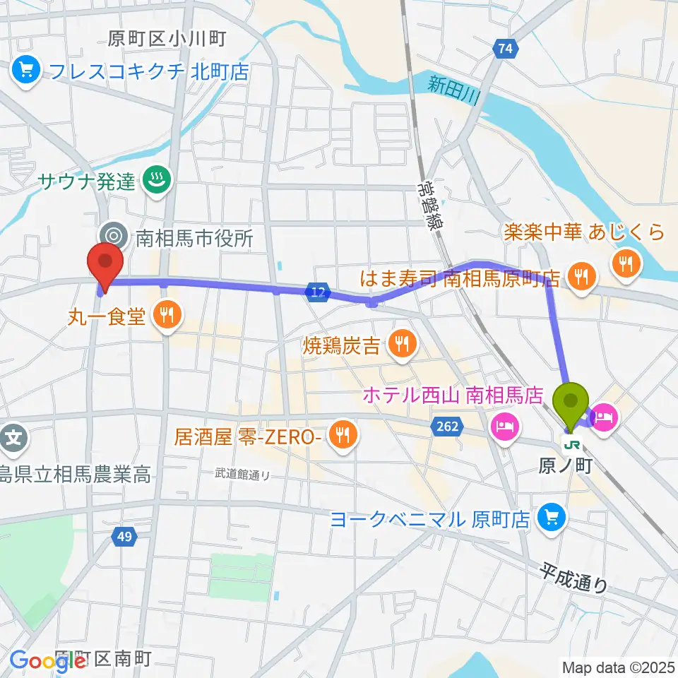 南相馬市民文化会館 ゆめはっとの最寄駅原ノ町駅からの徒歩ルート（約22分）地図