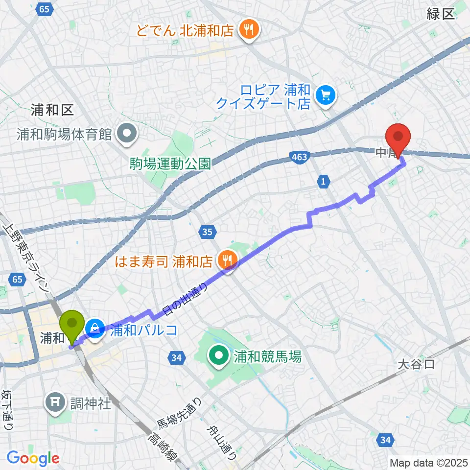 浦和駅からプラザイーストへのルートマップ地図