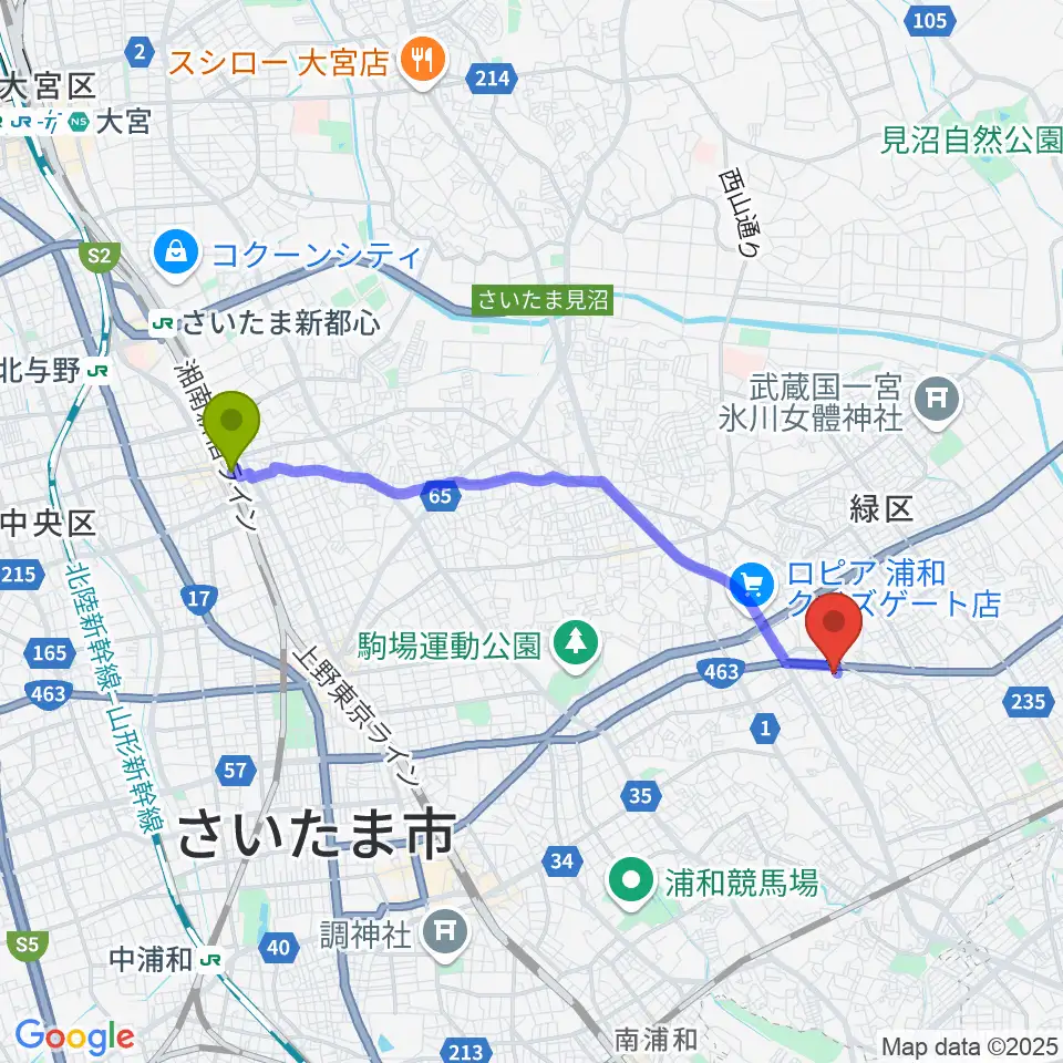 与野駅からプラザイーストへのルートマップ地図