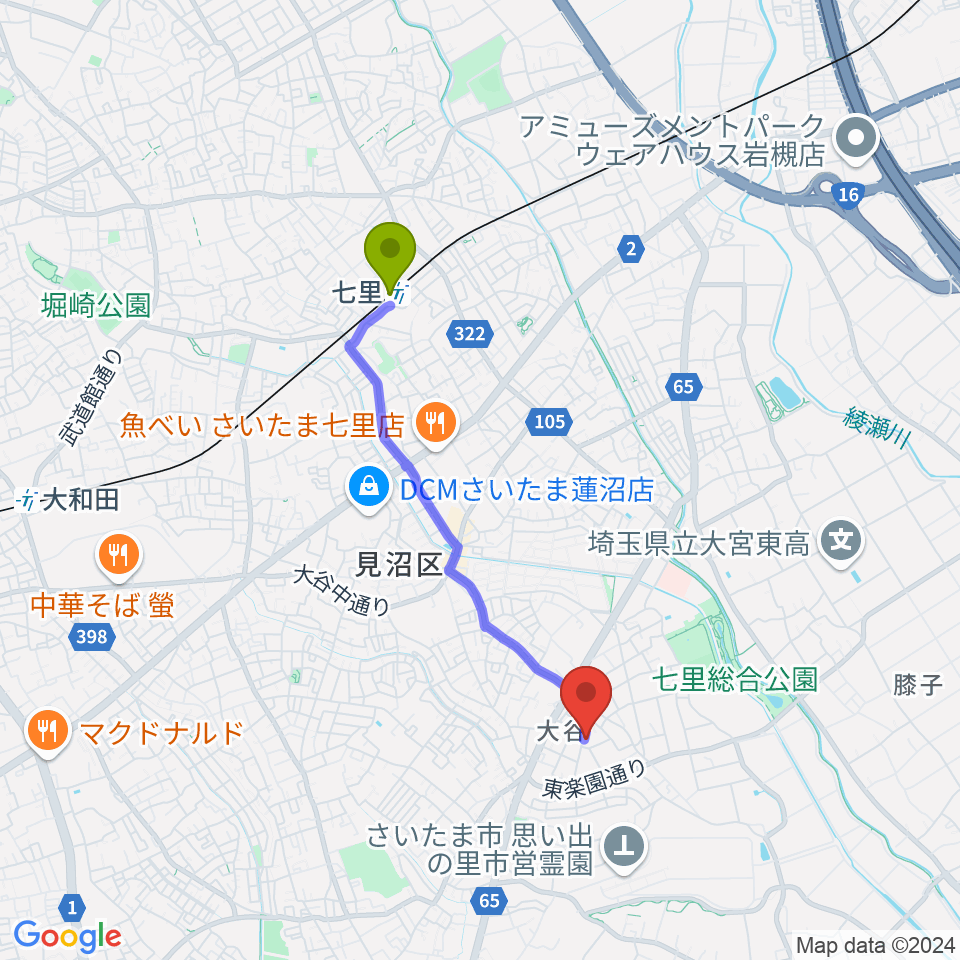 七里コミュニティセンターの最寄駅七里駅からの徒歩ルート（約31分）地図