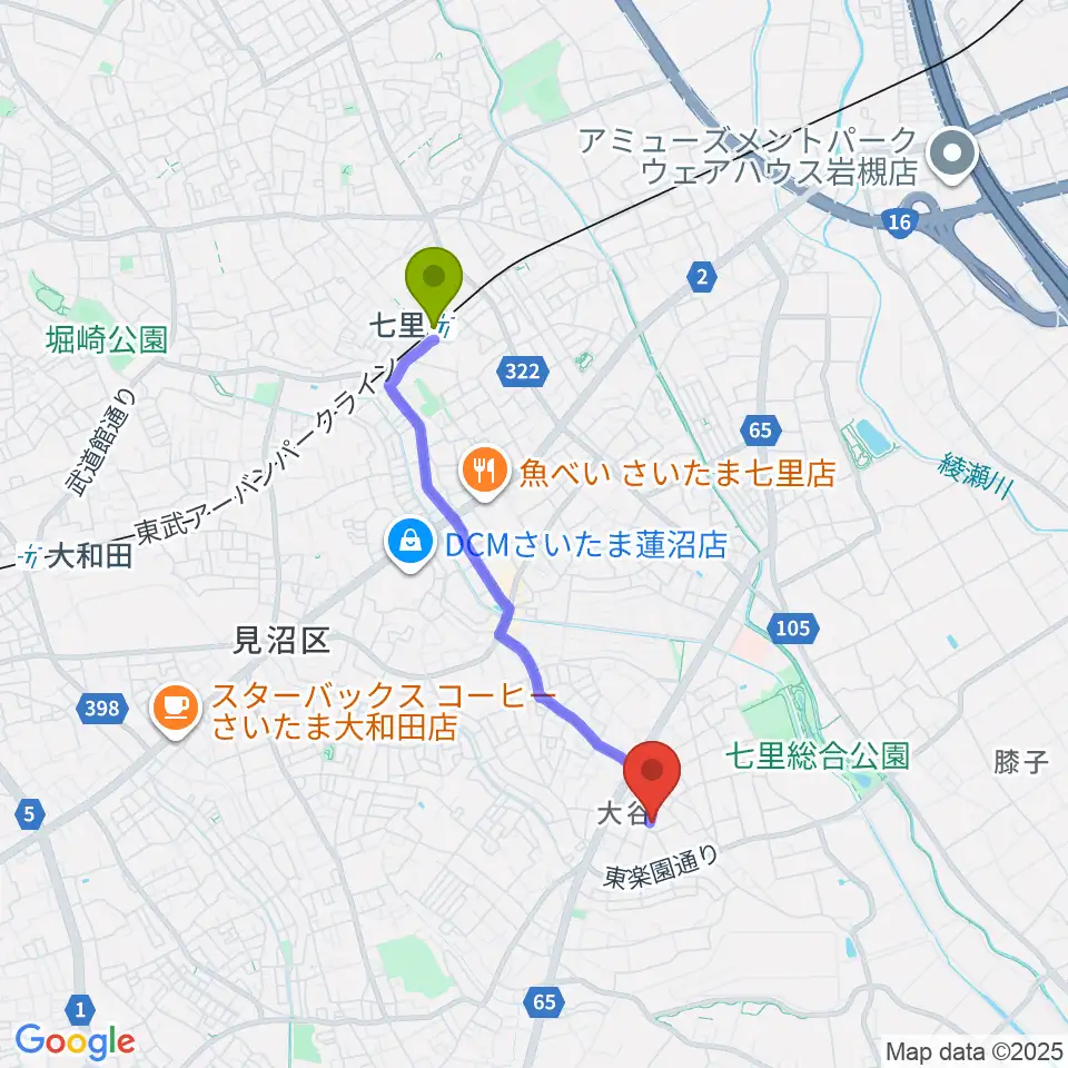 七里コミュニティセンターの最寄駅七里駅からの徒歩ルート（約31分）地図