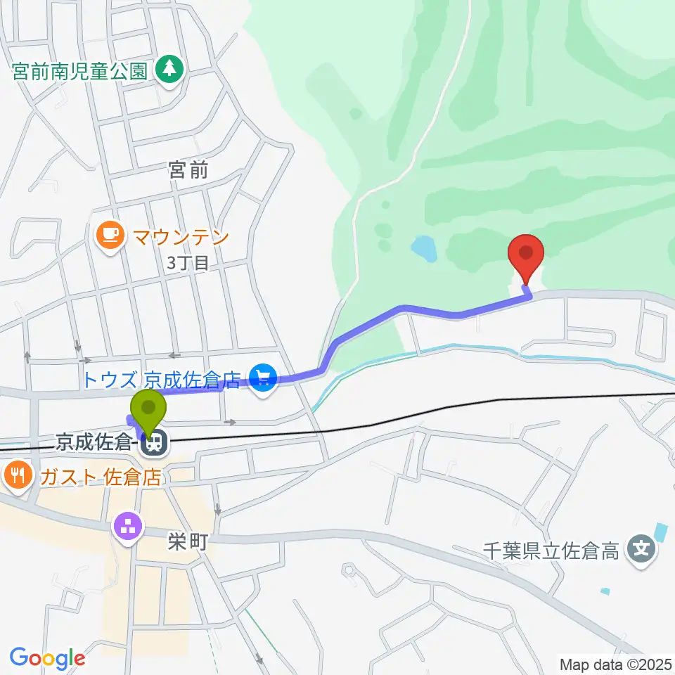 音楽教室 澤村の最寄駅京成佐倉駅からの徒歩ルート（約9分）地図