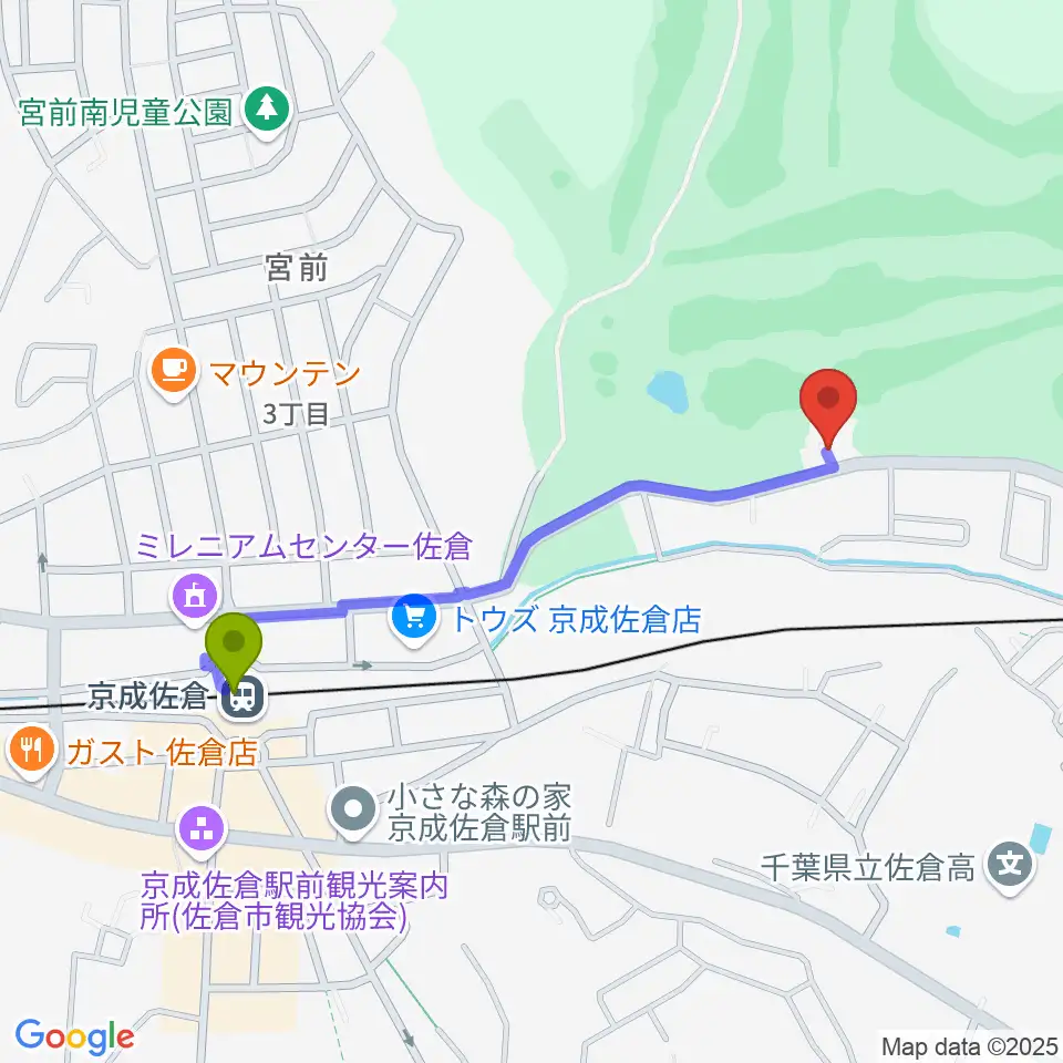 音楽教室 澤村の最寄駅京成佐倉駅からの徒歩ルート（約9分）地図