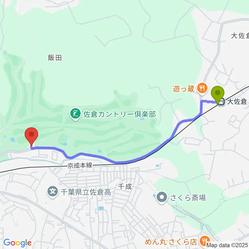 大佐倉駅から音楽教室 澤村へのルートマップ地図