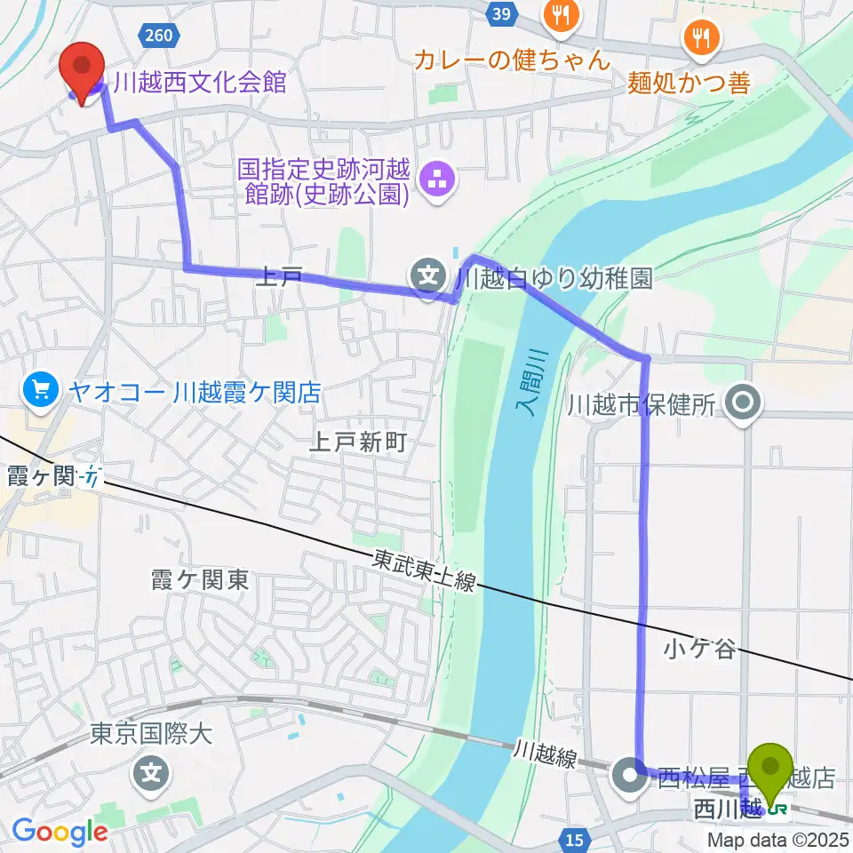 西川越駅から川越西文化会館 メルトへのルートマップ地図