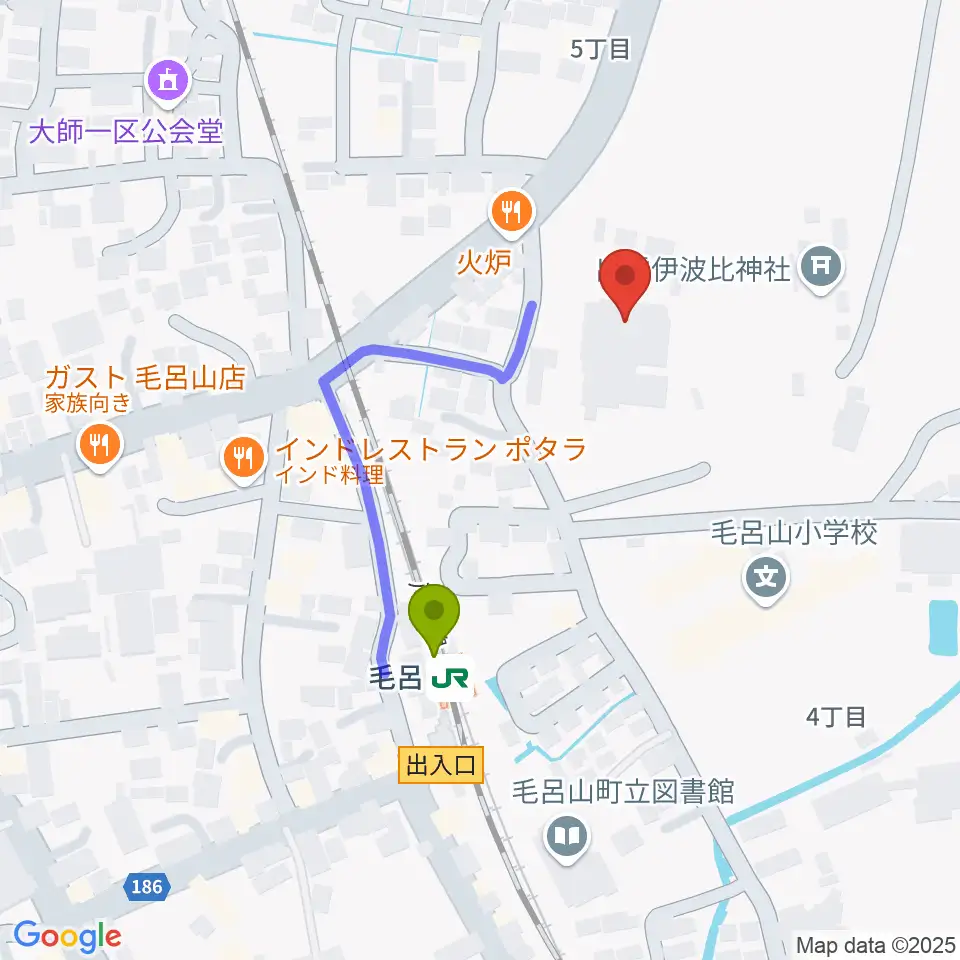 ウィズもろやま（毛呂山町福祉会館）の最寄駅毛呂駅からの徒歩ルート（約3分）地図