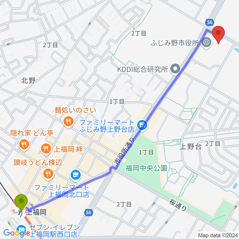 ふじみ野ステラ・イーストの最寄駅上福岡駅からの徒歩ルート（約17分）地図