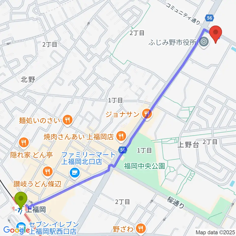 ふじみ野ステラ・イーストの最寄駅上福岡駅からの徒歩ルート（約17分）地図