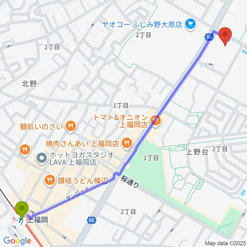 ふじみ野ステラ・イーストの最寄駅上福岡駅からの徒歩ルート（約17分）地図