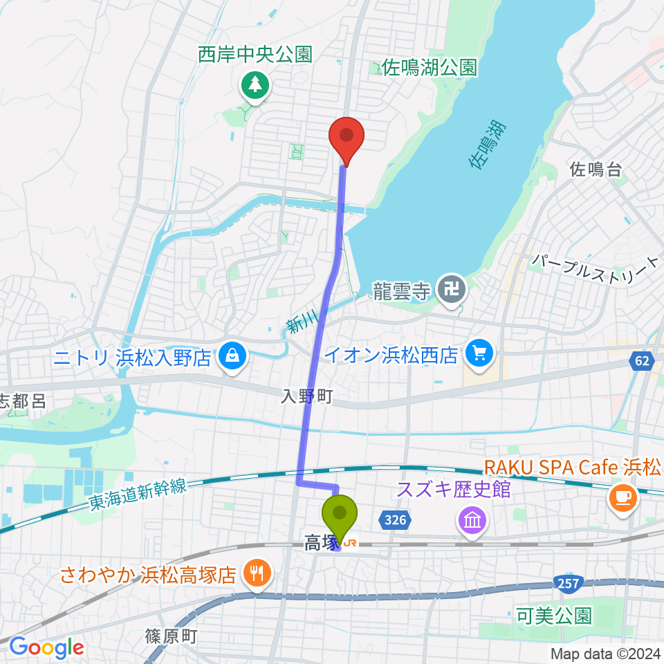 エスケリータ68の最寄駅高塚駅からの徒歩ルート（約36分）地図