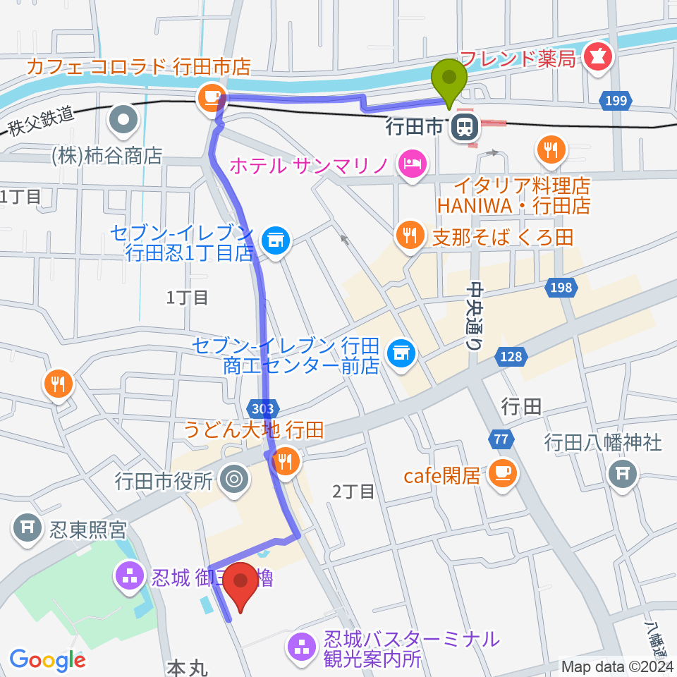 行田市産業文化会館 ベル・プラスの最寄駅行田市駅からの徒歩ルート（約12分）地図