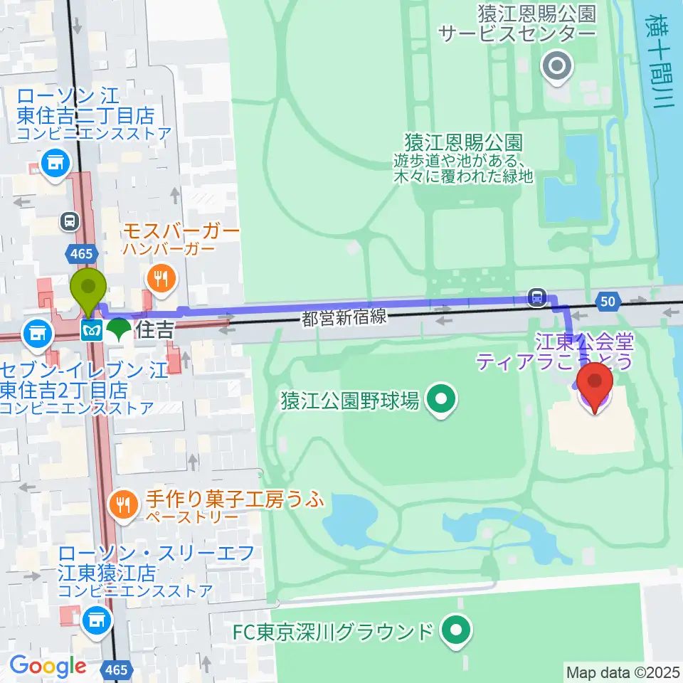 ティアラこうとうの最寄駅住吉駅からの徒歩ルート（約6分）地図