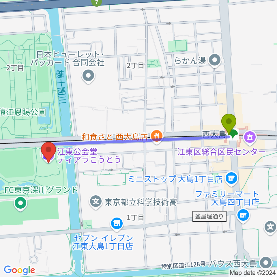 西大島駅からティアラこうとうへのルートマップ地図