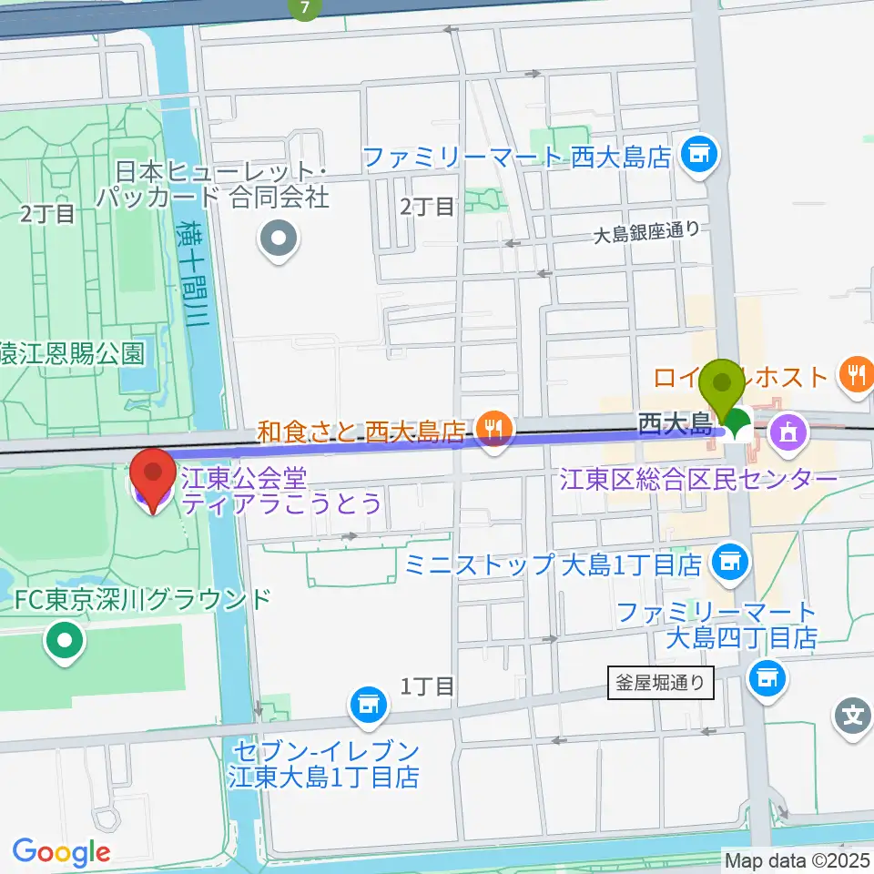 西大島駅からティアラこうとうへのルートマップ地図