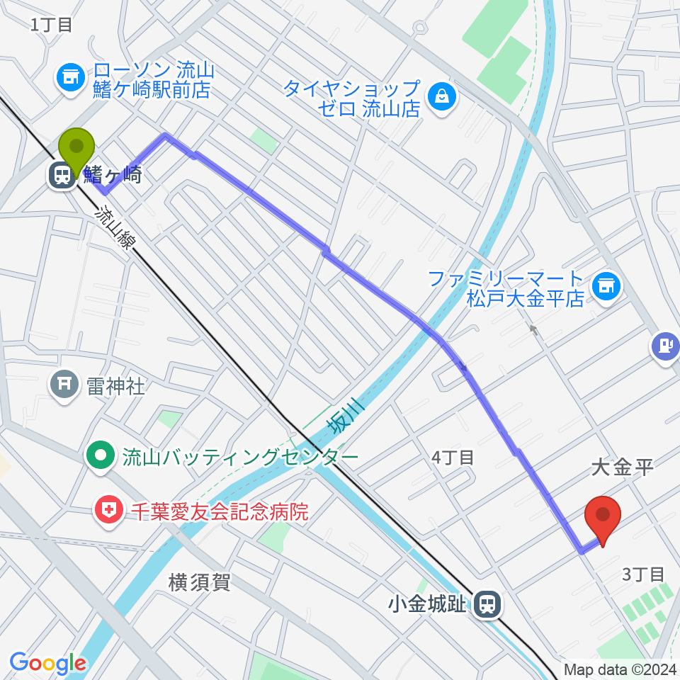 鰭ヶ崎駅からりべるて2へのルートマップ地図