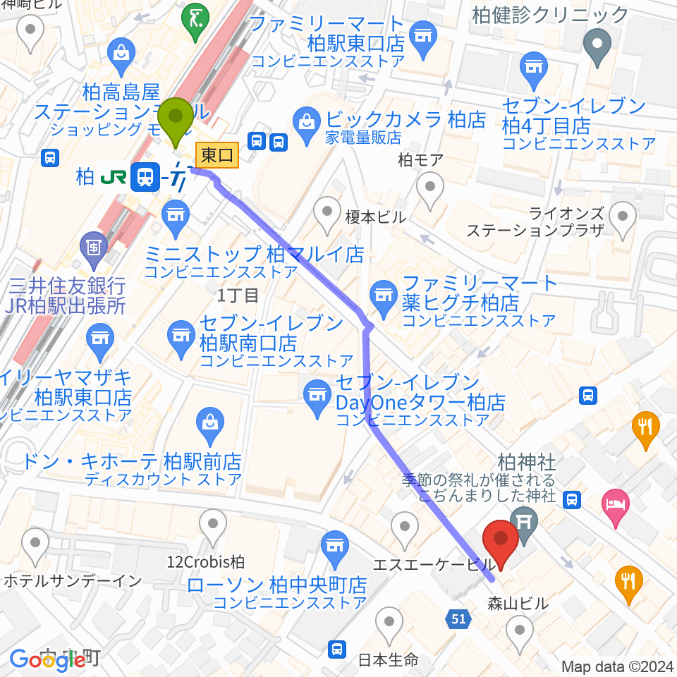 柏NARDISの最寄駅柏駅からの徒歩ルート（約6分）地図