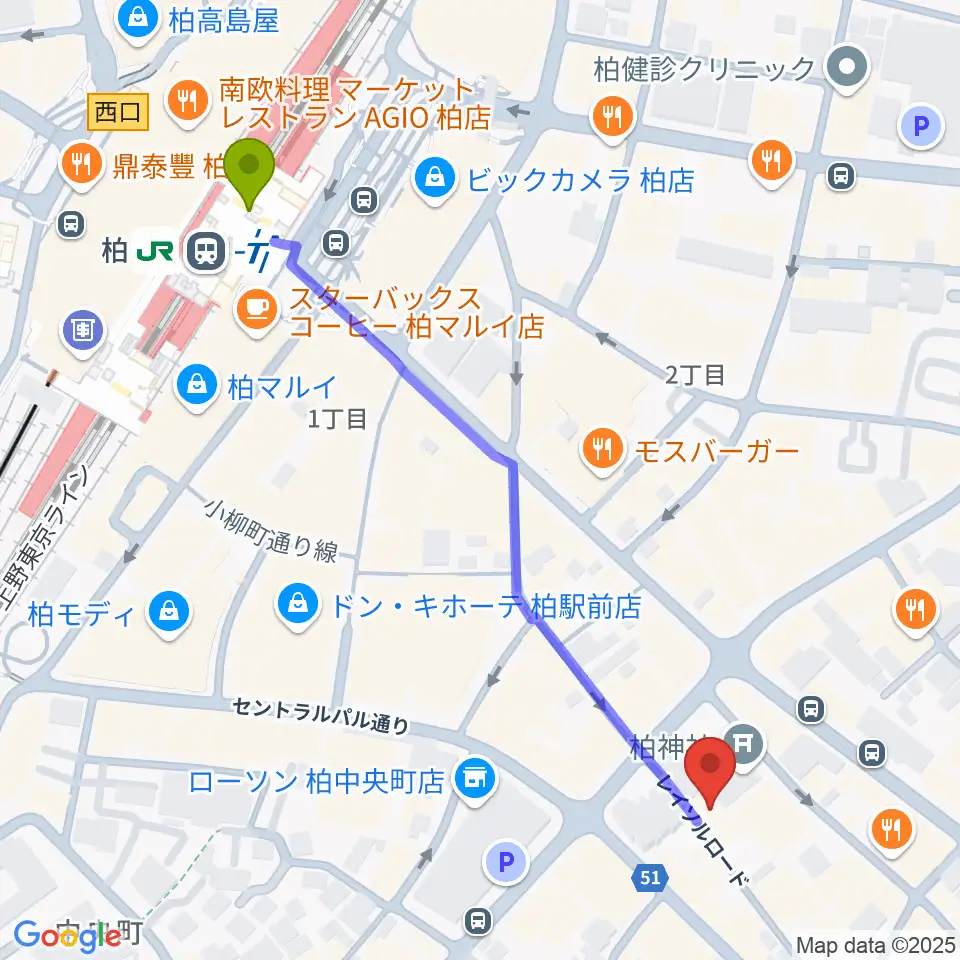 柏NARDISの最寄駅柏駅からの徒歩ルート（約6分）地図
