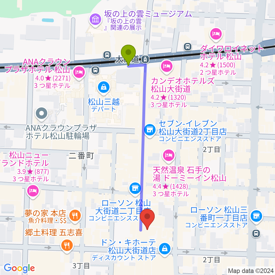 Live music Barカラフルの最寄駅大街道駅からの徒歩ルート（約5分）地図