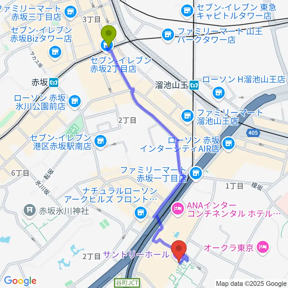 赤坂駅からサントリーホールへのルートマップ地図