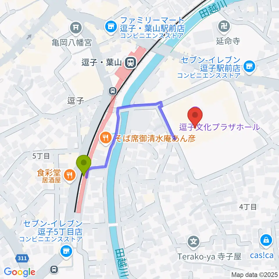 逗子文化プラザホールの最寄駅逗子・葉山駅からの徒歩ルート（約3分）地図