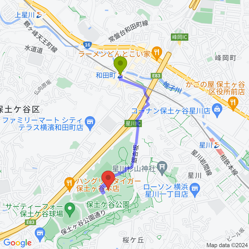 かながわアートホールの最寄駅和田町駅からの徒歩ルート（約14分）地図