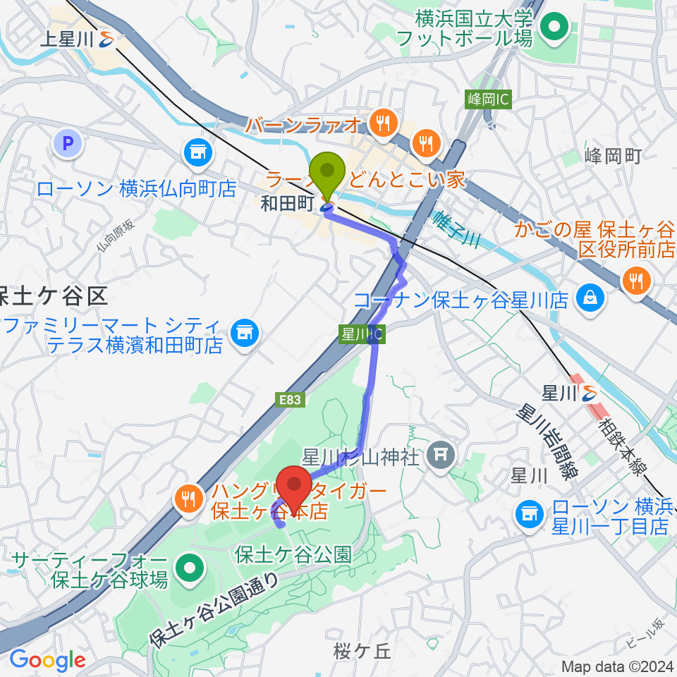 かながわアートホールの最寄駅和田町駅からの徒歩ルート（約14分）地図