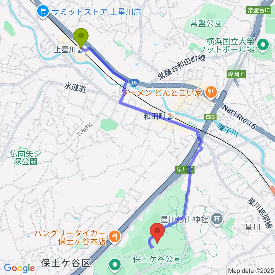 上星川駅からかながわアートホールへのルートマップ地図