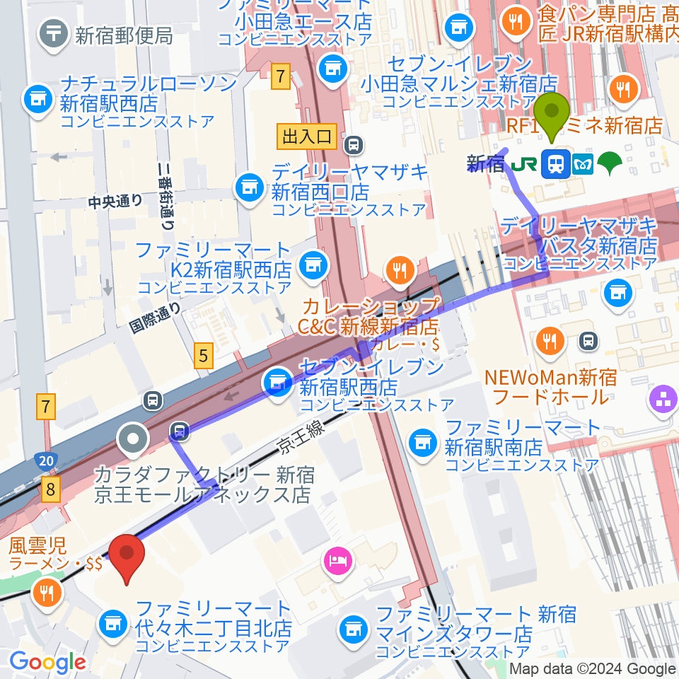 新宿駅からこくみん共済coopホール スペース･ゼロへのルートマップ地図