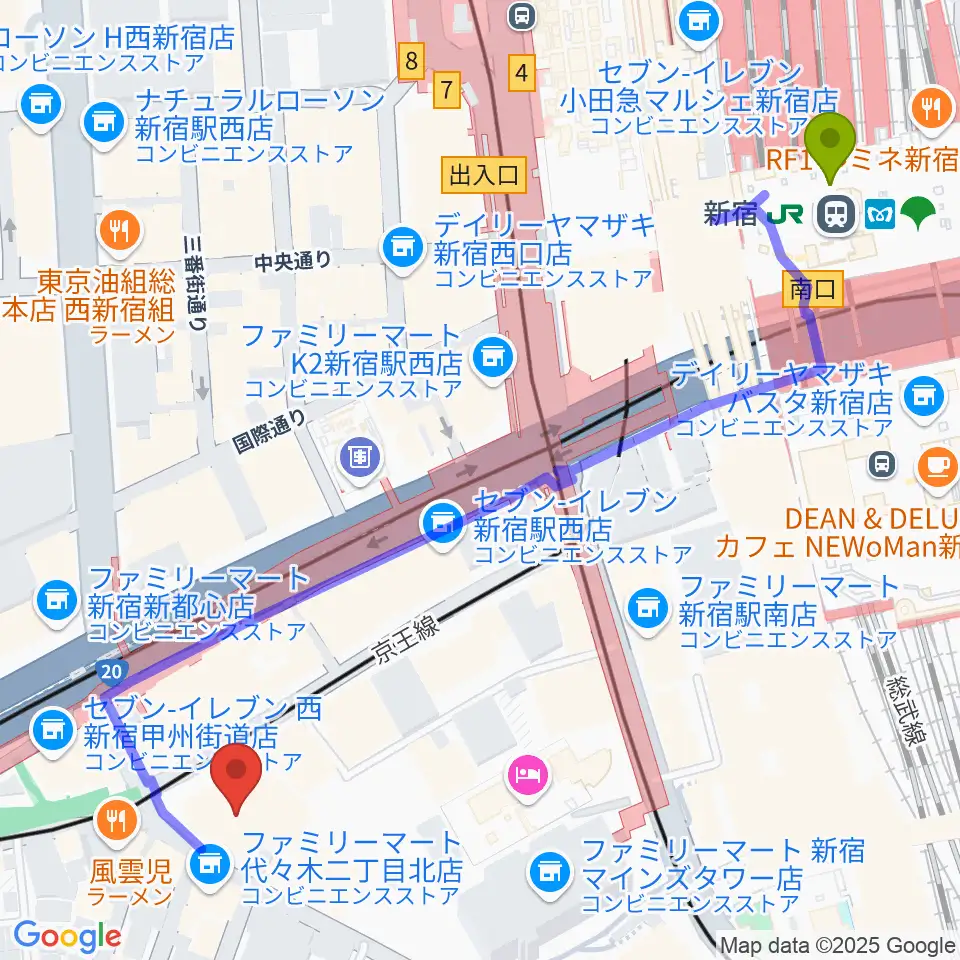 新宿駅からこくみん共済coopホール スペース･ゼロへのルートマップ地図