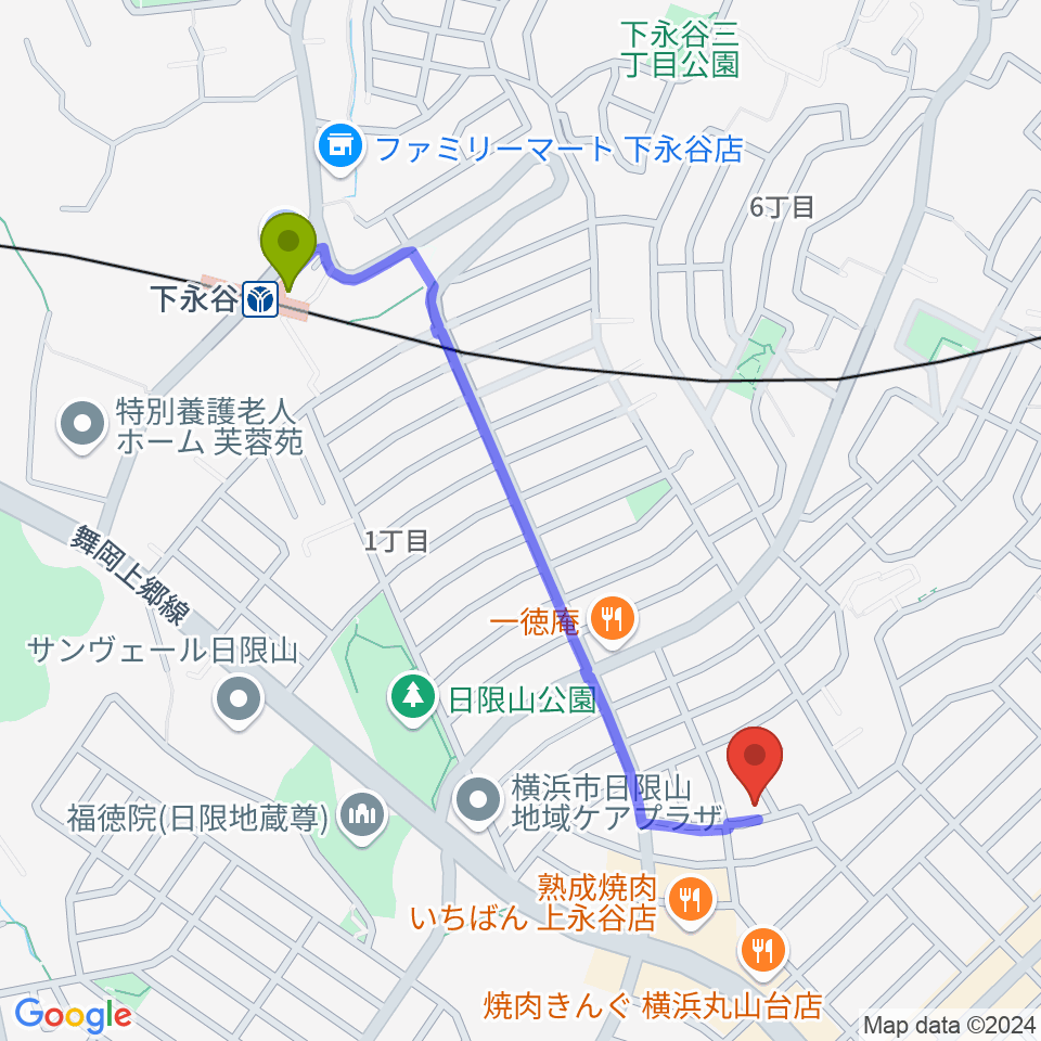 森真理マンドリン教室の最寄駅下永谷駅からの徒歩ルート（約10分）地図