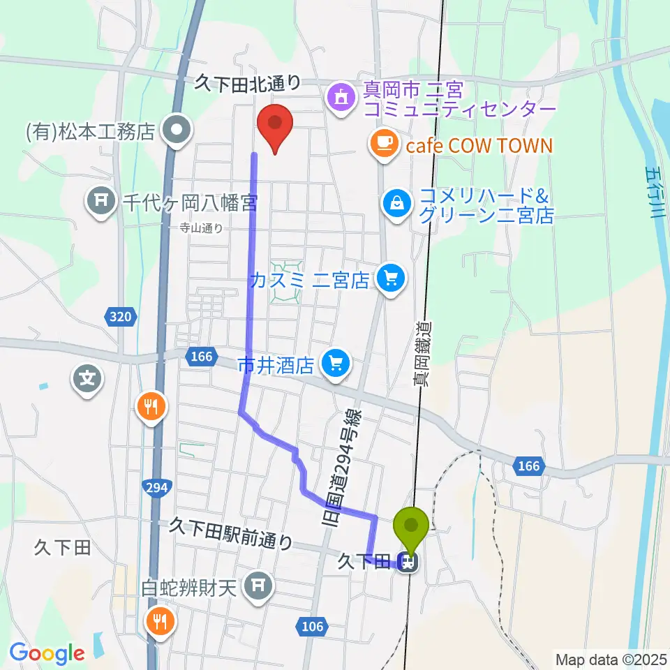 にのみやとちおとめホール 真岡市生涯学習館の最寄駅久下田駅からの徒歩ルート（約19分）地図