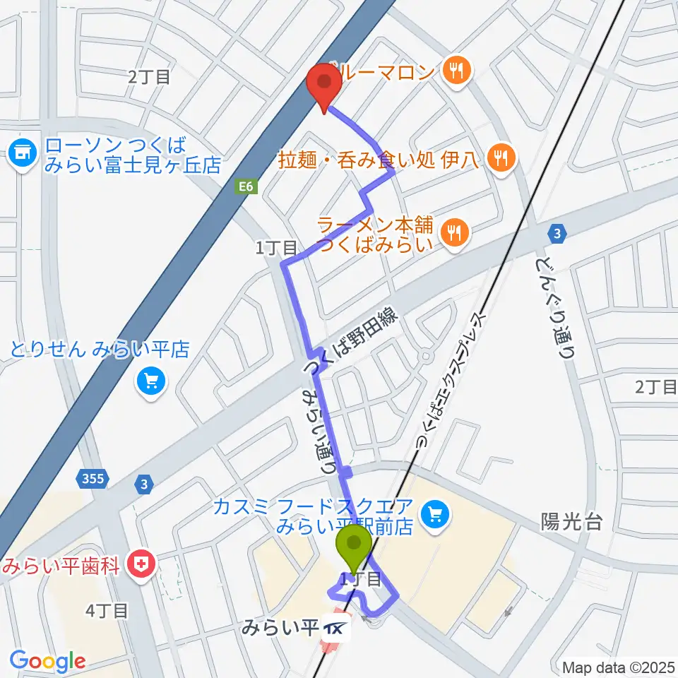 ピアノ・エレクトーン教室Giglioの最寄駅みらい平駅からの徒歩ルート（約11分）地図