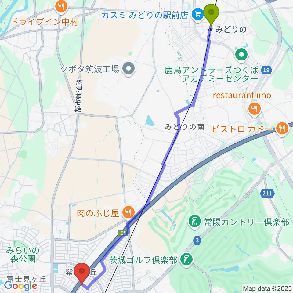 みどりの駅からピアノ・エレクトーン教室Giglioへのルートマップ地図