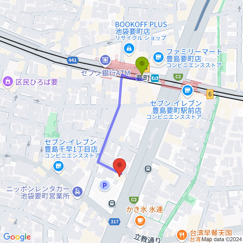 GGサロンの最寄駅要町駅からの徒歩ルート（約3分）地図